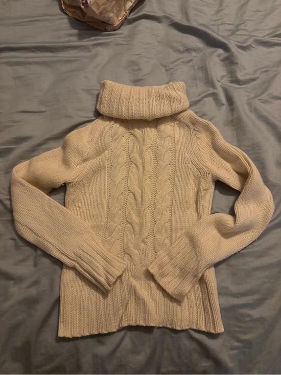 Express Sweaters - Express Wool and Cashmere Cream Cable Turtleneck Sweater